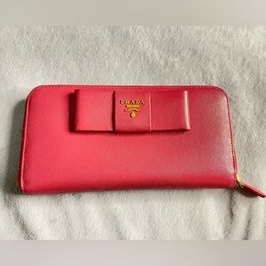 PRADA fuschia pink  saffiano leather zippy wallet